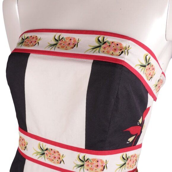 J.Crew Strapless A-Line Dress Cotton Tropical Pineapple Floral Y2K White Black - Picture 7 of 8